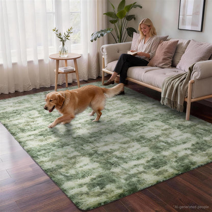 Ophanie Green and White Area Rugs for Living Room 5x7, Sage Green Fluffy Shag Large Fuzzy Plush Soft Carpets, Floor Shaggy Rugs for Bedroom, Carpet for Kids Girls Dorm Nursery Home Decor Aesthetic