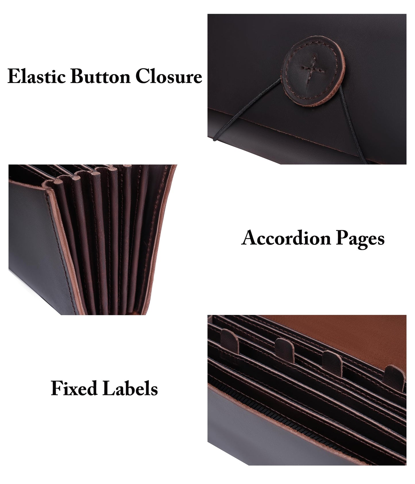 Genuine Leather A6 Receipt Organizer, Leather Expanding Accordion File Folder, 7 Pockets Expanding Bill Receipt Holder for Receipts,Invoices,Coupons,Cards, 7.8X4.3 Inches