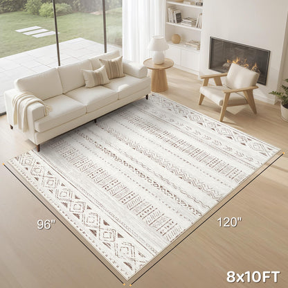 cotiled 8x10 Area Rugs Living Room Rug: Washable Boho Rugs with Non Slip Backing Large Soft Indoor Stain Resistant Carpet for Bedroom Farmhouse Dining Room Lightweight Home Decor L Brown/Cream