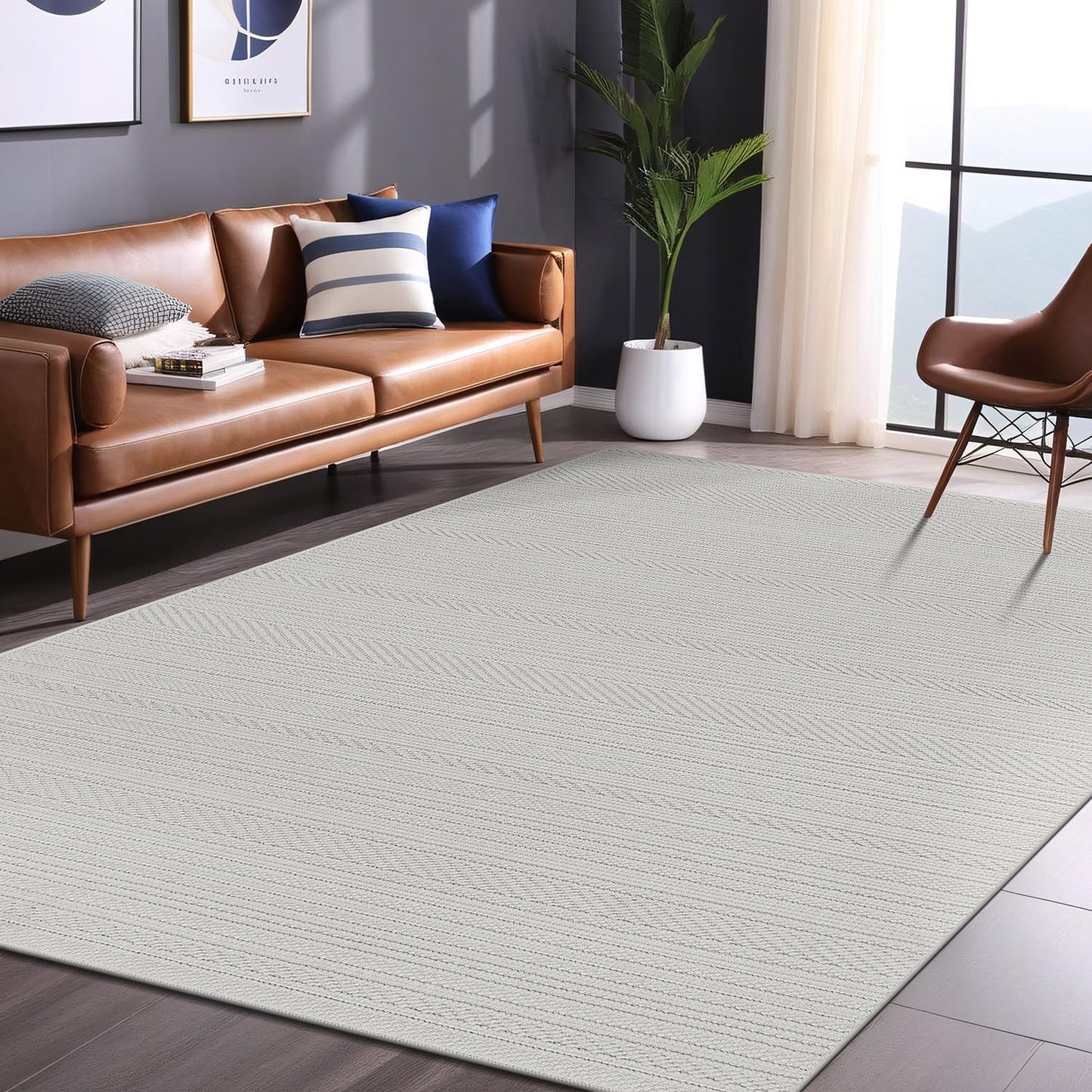 Luul Home Micro Loop Indoor Rug White 8x10 Boho Geometric Neutral Area Rugs for Living Room Soft Luxury Modern Low and High Pile Durable Stain Resistant Non-Shedding Indoor Area Carpet 8 x 10