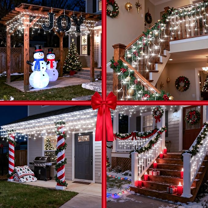 1332 LED 132ft Christmas String Lights Outdoor, 12 Modes Dimmable Curtain Lights with 296 Drops, Waterproof Fairy Lights with Timer for Bedroom Window Holiday Wedding Home Xmas Decor, Warm White