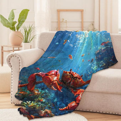 Red Crab and Coral Reef Throw Blanket for Boys Girls Kids Adults Women, Fuzzy Warm Soft Cozy Flannel Blankets Gifts for Bedroom, Couch, Travel, Home Decor 40x50 in