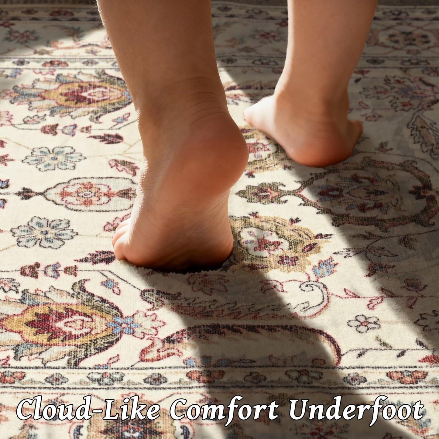 Washable 2x3 Entryway Rug, Boho Vintage Non-Slip Door Mat, Beige