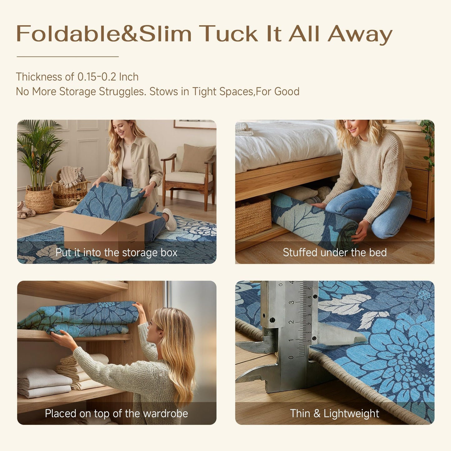 HUGEAR Floral Textured Weave Indoor Outdoor Area Rug 5X8 Washable High Traffic Stain Resistant Non Slip Durable Carpet for Livingroom Patio Deck Balcony Courtyard (Blue, 5' x 8')
