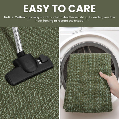 IOHOUZE Small Area Rug 2x3 Washable Woven Rugs for Entryway Non Slip Rubber Backed Front Door Rugs Indoor Doormat Throw Rug Floor Carpet for Entrance Kitchen, Olive Green/Dusty Green