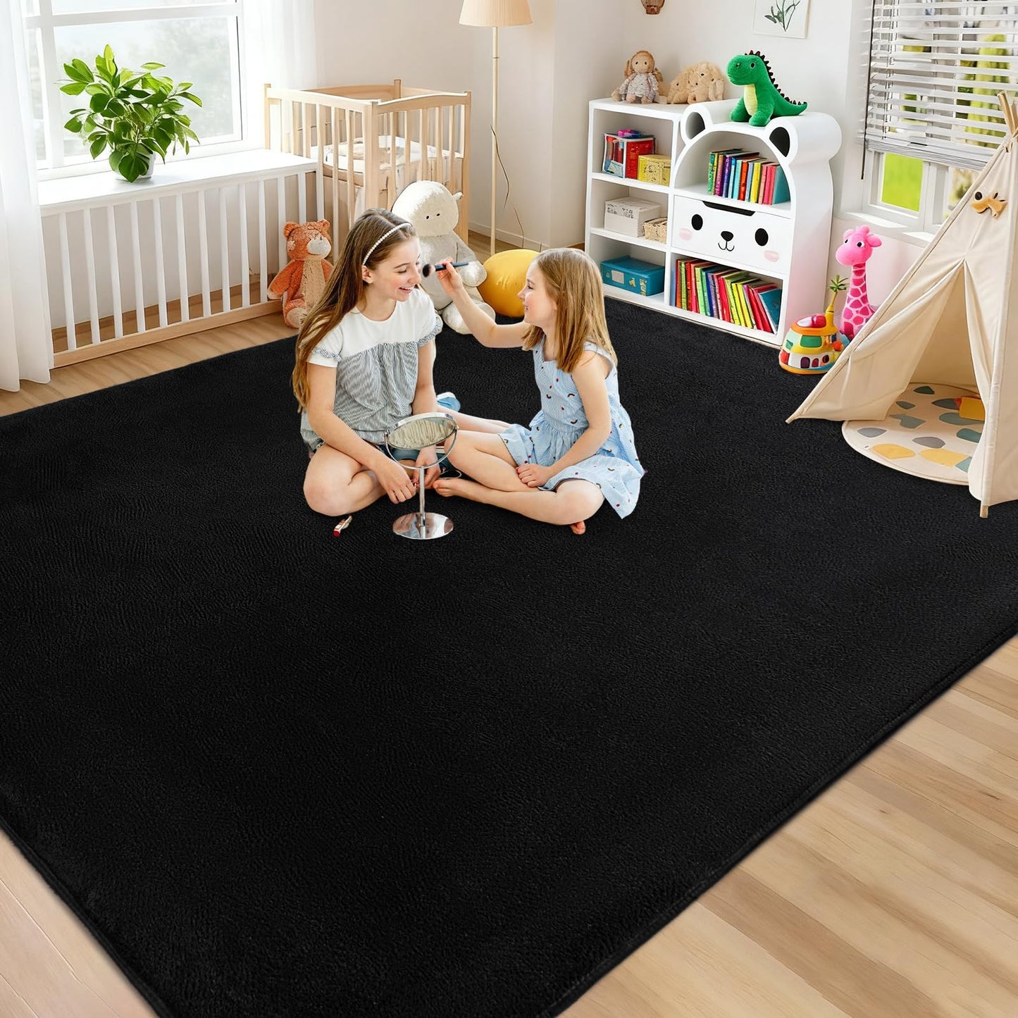 QDUIDU Large Area Rugs for Bedroom Living Room - 5x8 Feet Ultra Soft Black Rug Thickened with Memory-Foam, Solid Modern Minimalist Carpets for Home Decor, Non-Slip and Comfy Nursery Room Rugs