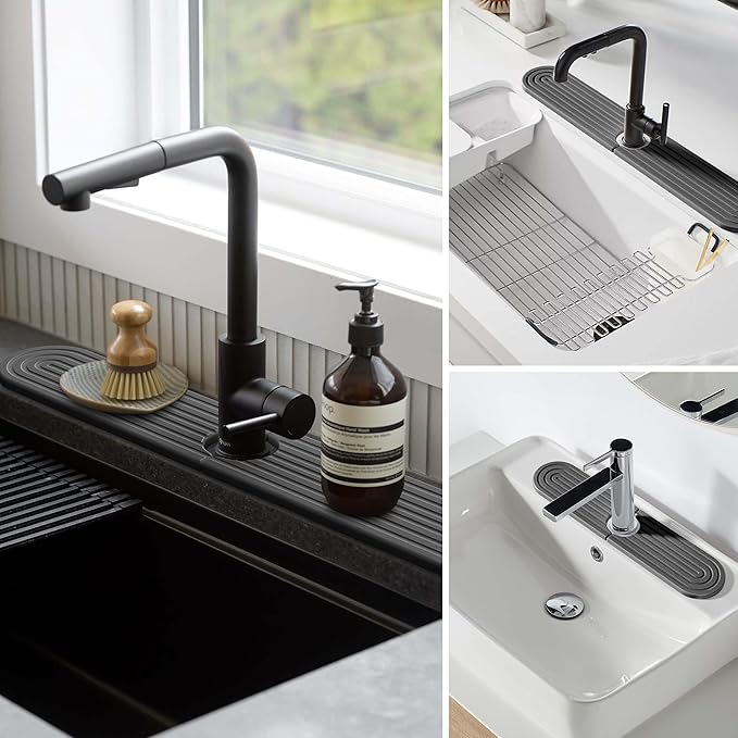 Stone Faucet Mat for Kitchen Sink – Diatomite Fast-Drying Stone Tray, Faucet
