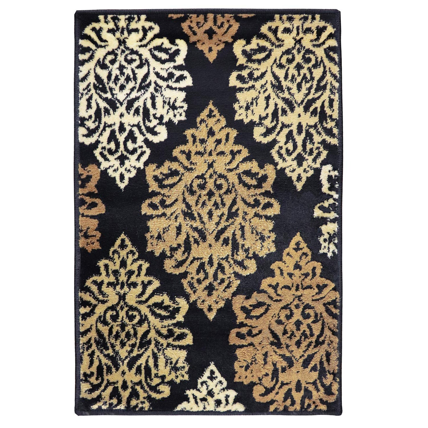 Superior Danvers Collection Area Rug, Modern Elegant Damask Pattern, 10mm Pile with Jute Backing, Affordable Contemporary Rugs - Black, 2' x 3' Rug