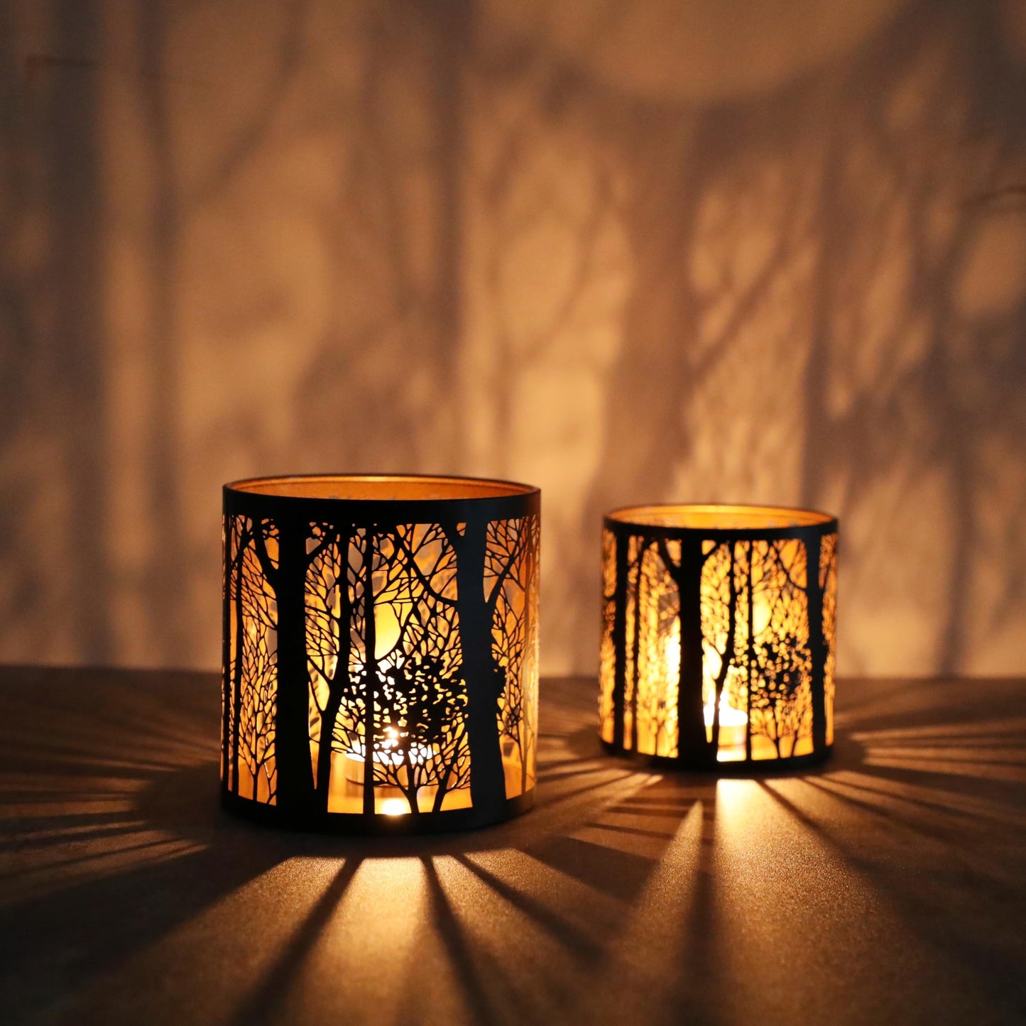 Set of 2 Tealight Candle Holder, Candle Holder with Pattern of Trees Forest, Romantic Mosaic Tea Light Holder Cup for Table Centerpieces, Christmas, Birthday Party, Home Decor
