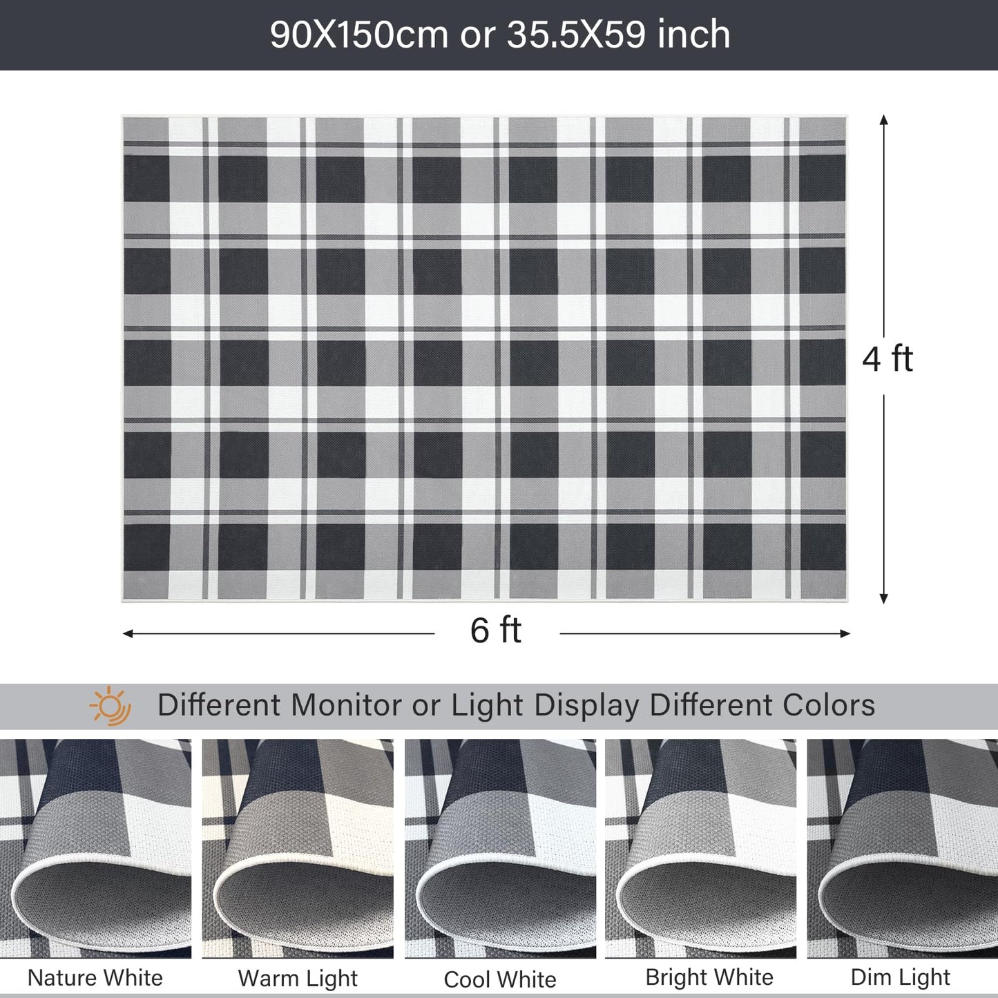AROGAN Checkered Jute 4x6 Area Rugs, Washable Outdoor Patio Rug for Living Room Entrance Indoor Outdoor Carpet, Farmhouse Design Neutral Geometric Rugs for Front Porch Mat Dining Room