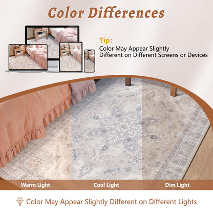TTelephant 4x6 Bedroom Rug, Soft Non-Slip Vintage Medallion Rug, Low-Pile Printed Indoor 4x6 Washable Area Rugs for Living Room, Bedroom Bedside -Light Blush/Cream