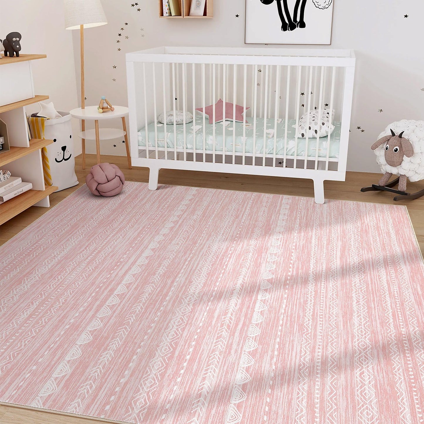 Nakagishi Pink Rugs for Bedroom Girls: 5x7 Washable Boho Large Neutral Area Rug Cute Soft Modern Indoor Floor Non Slip Accent Carpet for Living Room Nursery Kids Playroom Dorm Preppy Baby Room Decor