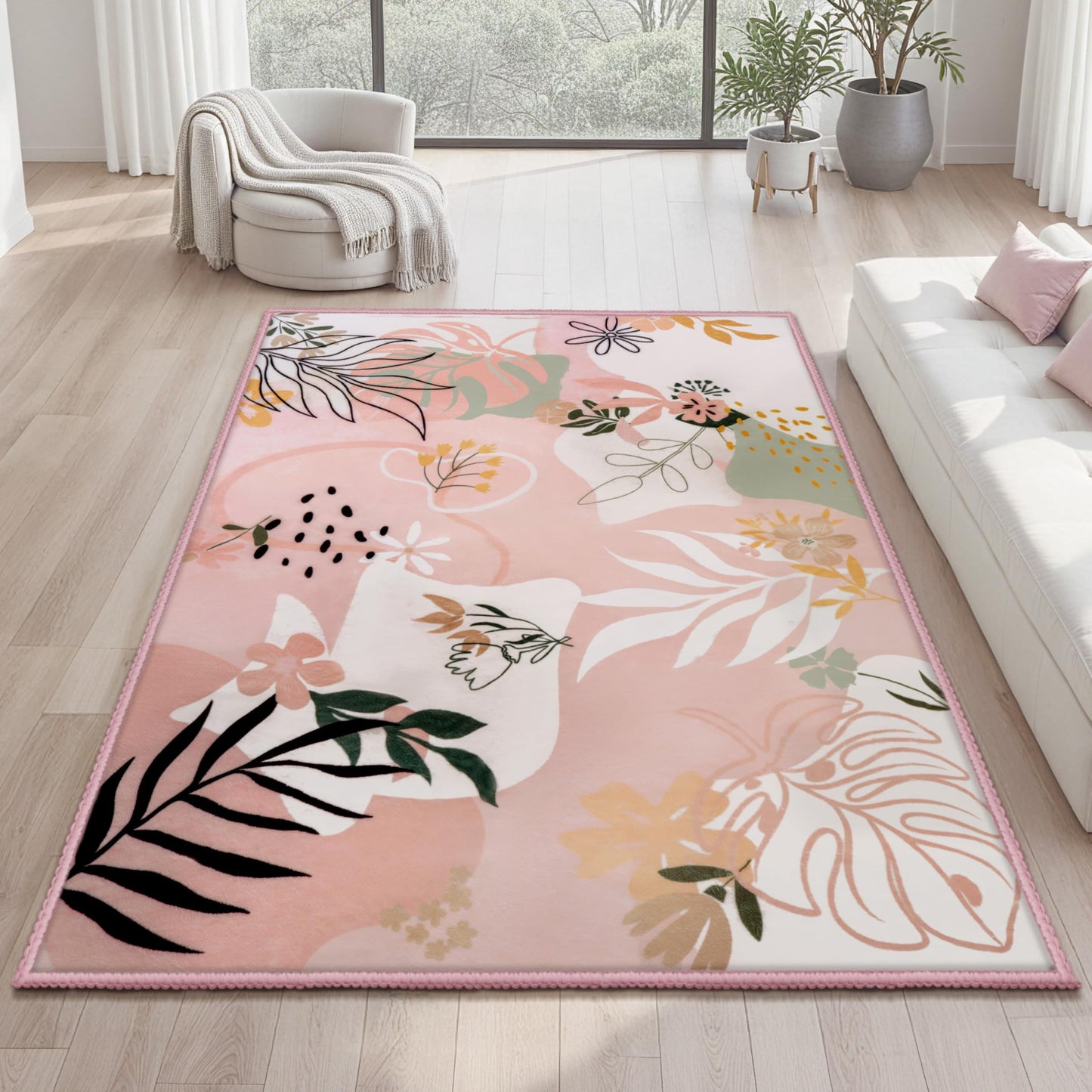 Joiedomi 5x7 Area Rugs for Living Room Non-Slip Washable Rug with Rubber Backing Large Soft Art Floral Carpet for Bedroom Kids Nursery Dining Room (Pink)