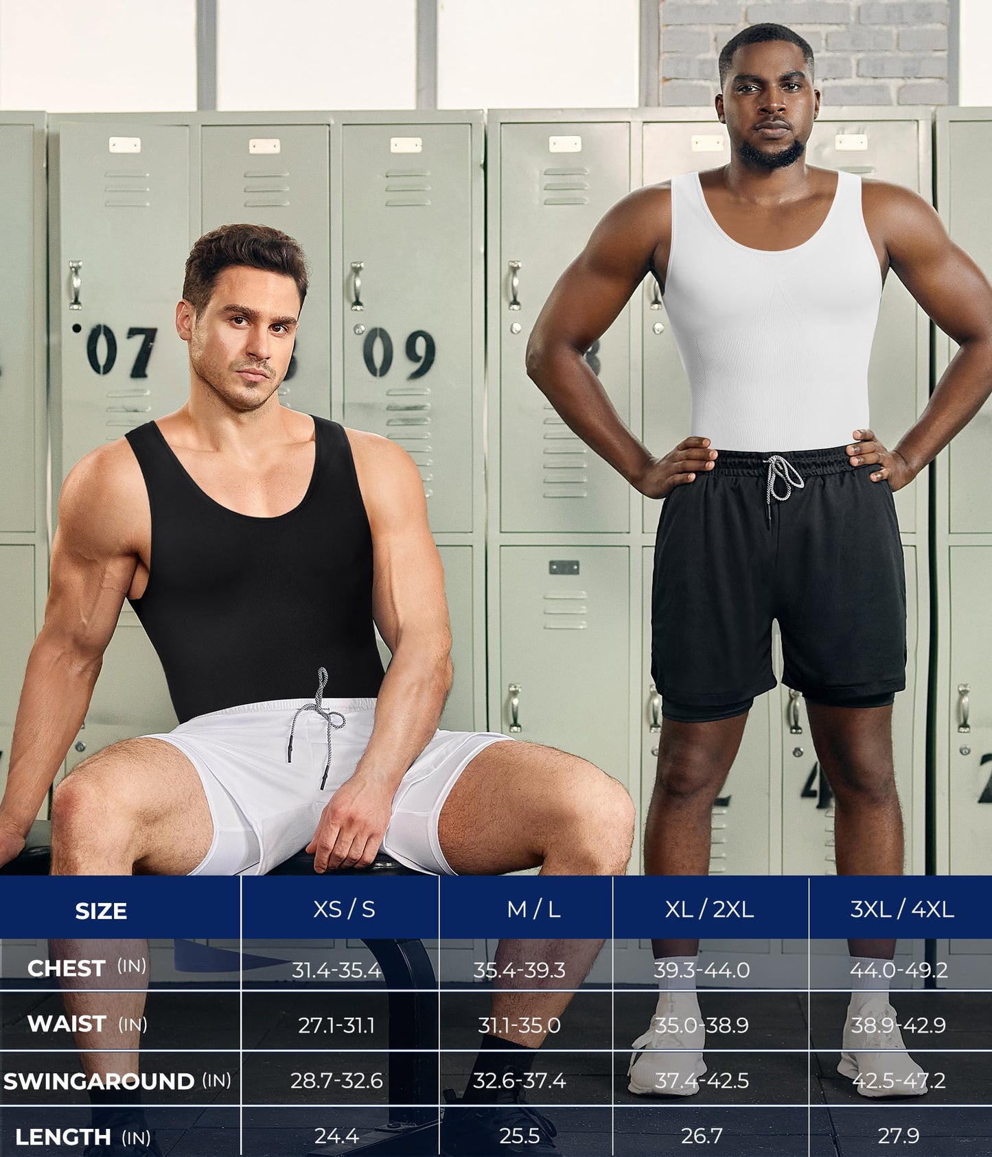 TAILONG Men's Compression Shirt - Slimming Body Shaper, Waist Trainer, Workout Tank Top, Abdomen Undershirt (Black, Medium-Large)