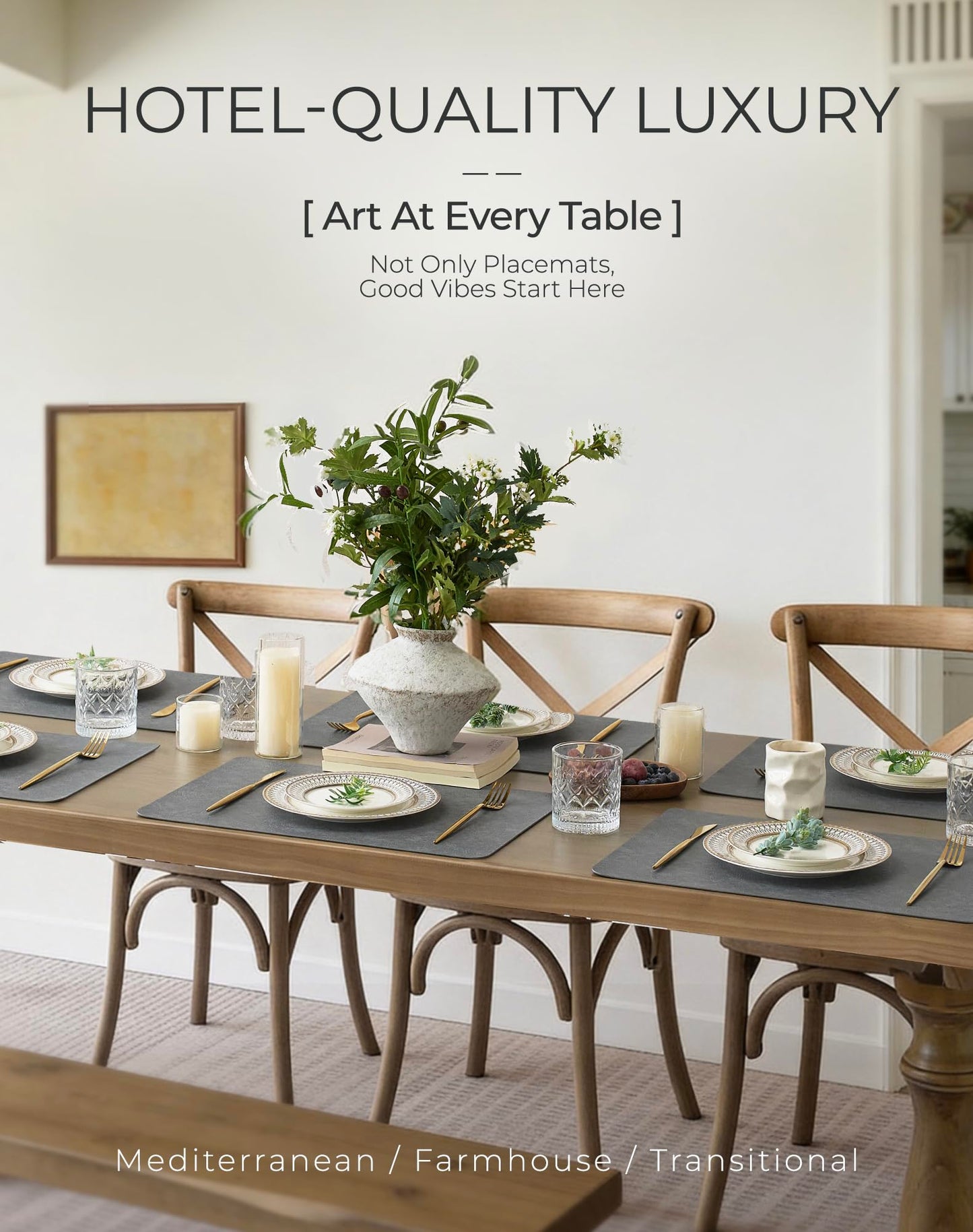Leetaltree Reversible Faux Leather Placemats Set of 6, 12x17 Inch – Hotel-Quality Heat Resistant & Waterproof Wipeable Table Mats, Non-Slip for Dining Kitchen (Mist Crey, 6 Pack)