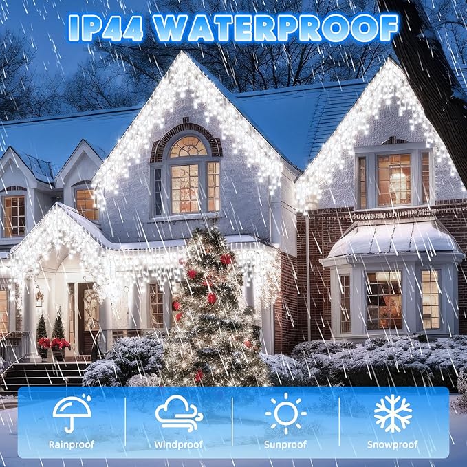 66 Ft 640 LED Christmas Icicle Lights Extra Long 8 Modes Waterproof Icicle String Light with 120 Drops, Fairy Hanging Lights Decor with Remote for Xmas Wedding Indoor Outdoor Cold White