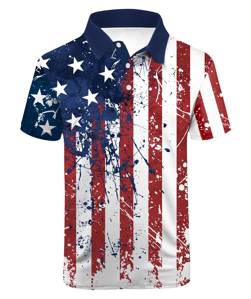ZITY Men's Flag Golf Polo Shirts Short Sleeve Tactical Collared Shirt Men Outdoor Moisture Wicking Shirts Wine Red Medium