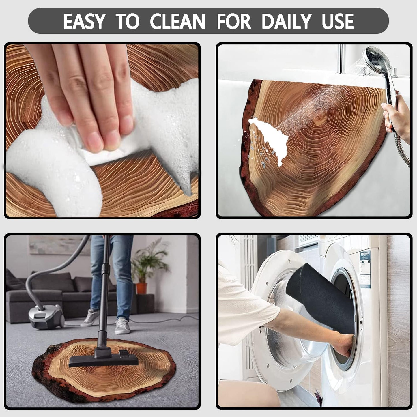 Brown Wood Grain Bath Mat Cute Annual Ring Bathroom Rugs Funny Non Slip Bathtub Decor Mats Super Absorbent Floor Carpet Machine Washable Quick Dry Bahtmat for Tub, Shower, Bedroom，Kitchen，23.6"x35.4"