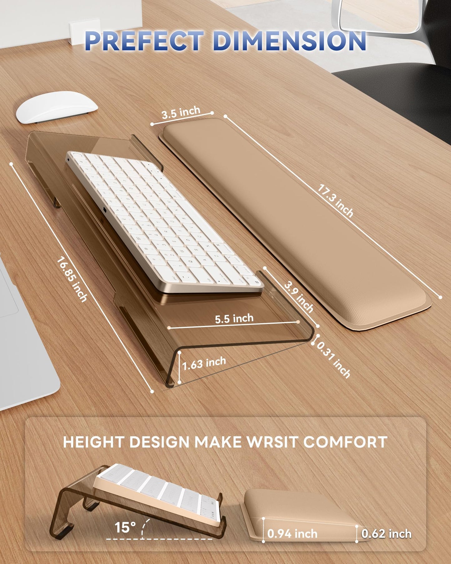 Laborio Computer Keyboard Stand for Desktop, Keyboard Riser Wrist Rest Holder for Easy Typing, Office Desk, Home, School Accessories(Coffee)