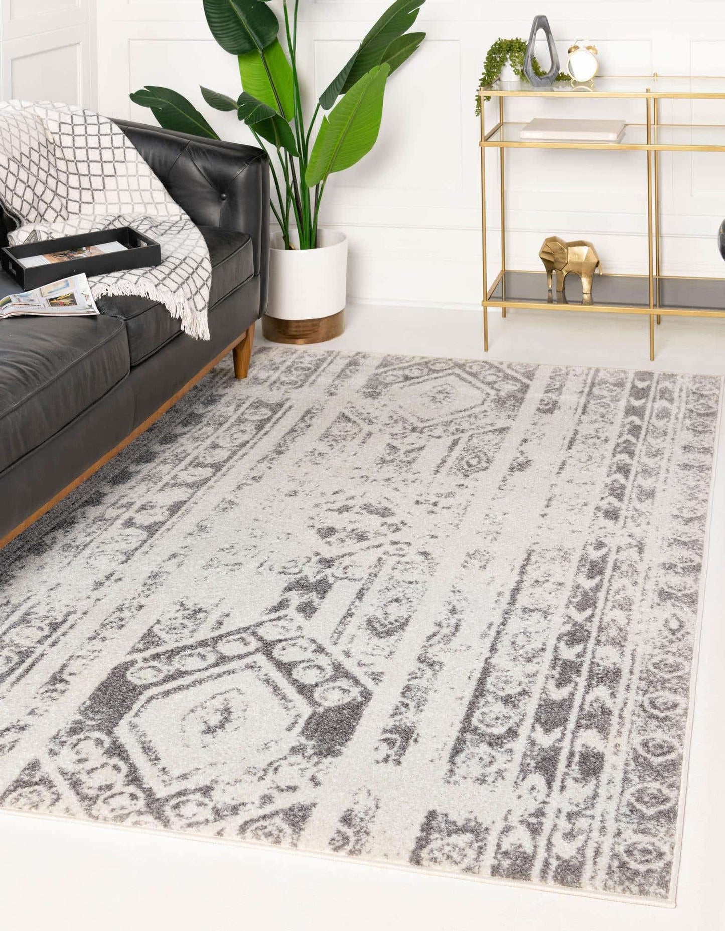 Unique Loom Lennon Collection Area Rug - Zal (5' 3" x 8' Rectangle, Ivory and Gray)