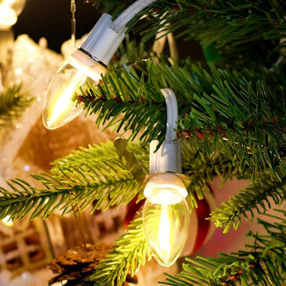 Accessory Cord with 9 LED Light Bulbs, 14.8ft Christmas Village Lights C7 Light Cord with Switch & 2 Fuse for Salt Lamp, Halloween Pumpkin, Xmas Village House Blow Mold