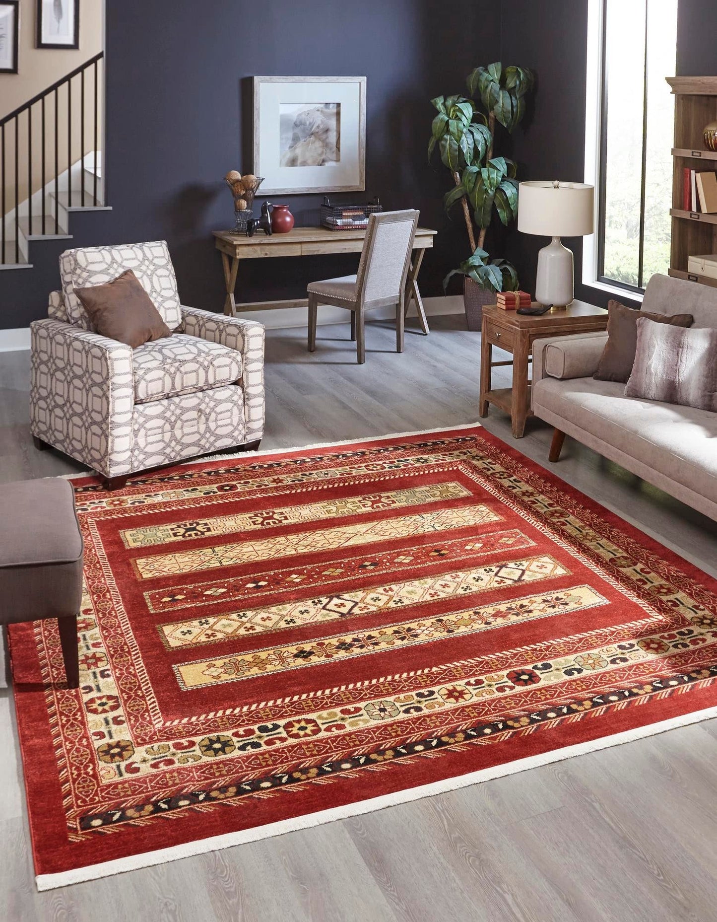 Unique Loom Fars Collection Area Rug - Pasadena (8' Square, Rust Red/ Black)
