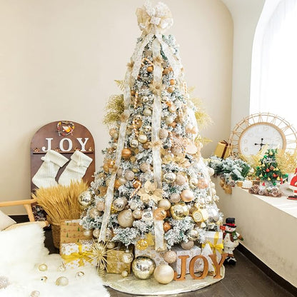 XmasExp 32ct Christmas Ball Ornaments Set -Champagne Clear Plastic Shatterproof Xmas Tree Ball Decorations Hanging Baubles for Holiday Decor