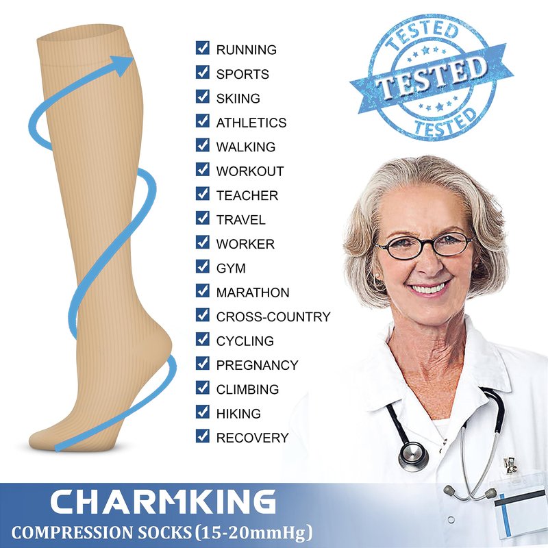 CHARMKING 6 Pairs-Compression Socks for Women & Men Circulation Best Support for Nurses, Running, Athletic,Flight Travel (Multi 01,L/XL)