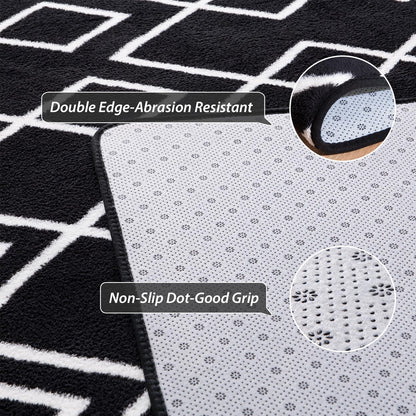 Rtizon Soft Area Rug for Bedroom, 6x9Ft Moroccan Rugs for Living Room, Geometric Non-Slip Carpet with Memory Foam for Boys Girls's Bedside Office Dining Room Farmhouse,Black and White