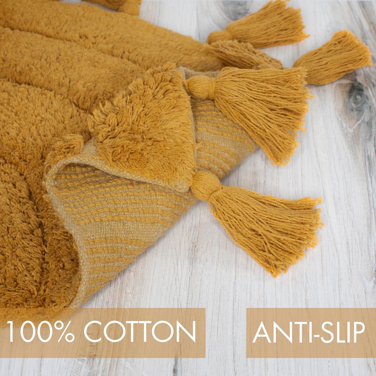 Beautiful Boho Rug with Tassels for Your Bathroom - Soft Half Circle 100% Cotton Mat Fits Perfectly Into Your Home - A Cute, Non-Slip and Absorbent Crochet Rug Ideal to Enhance Any Bath/Bedroom Decor