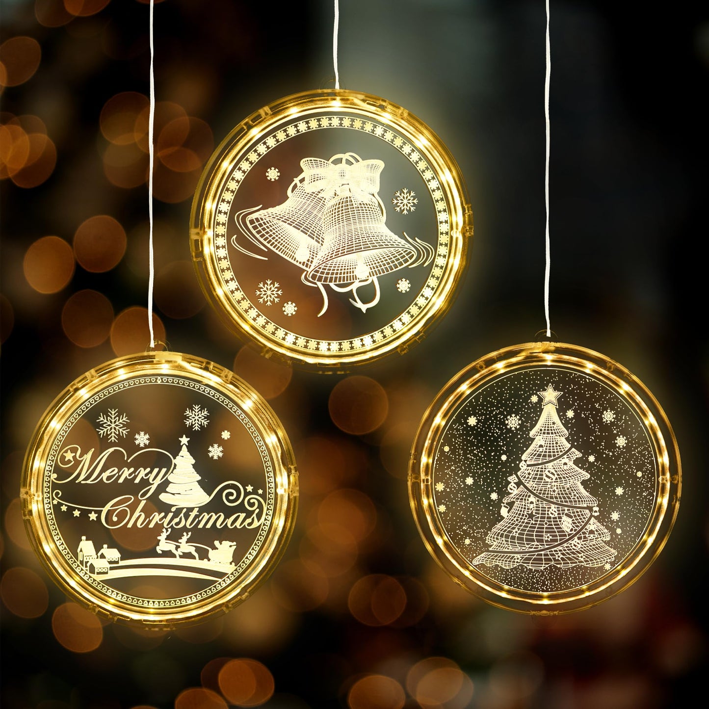 KatchOn, Light Up Window Christmas Decorations Indoor - Pack of 3 | Santa, Reindeers and Christmas Tree for Party Decorations | LED Hanging Lights, Battery Operated Christmas Lights Indoor
