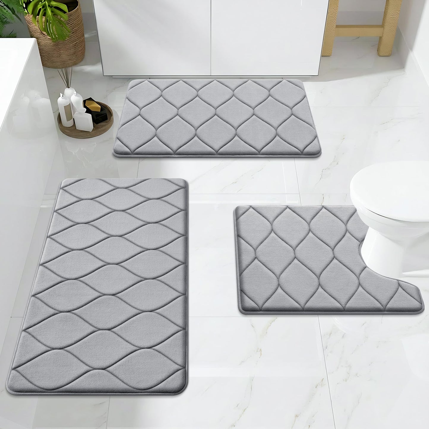 Smiry Memory Foam Bath Mat 30''x20'', Ultra Soft Non-Slip Bathroom Rug, Plush Water Absorbent Quick Dry and Machine Washable Floor Mat for Shower, Tub & Home Decor, Grey