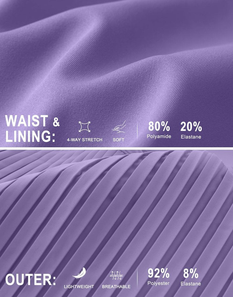 SANTINY 14" Tennis Skirt Skorts for Woman Pleated High Waited Skirts with Built-in Shorts Athletic Golf Skort (Lavander_M)