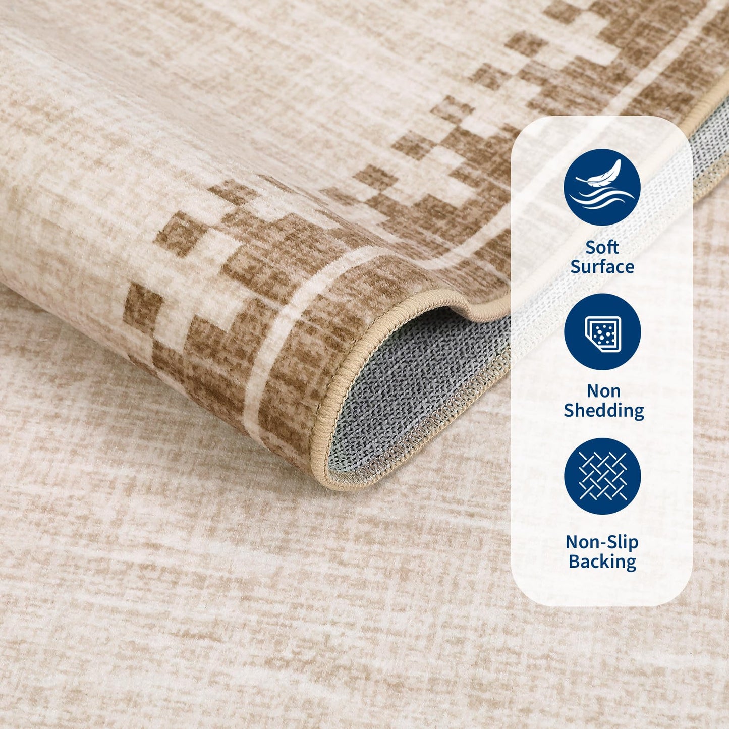 GarveeHome Neutral Bedroom Area Rugs 4x6 Washable Living Room Rugs Non Slip Stain Resistant Modern Border Throw Carpet Cross Pattern Geometric Low Pile Indoor Rugs for Dining Room Nursery Dorm, Beige