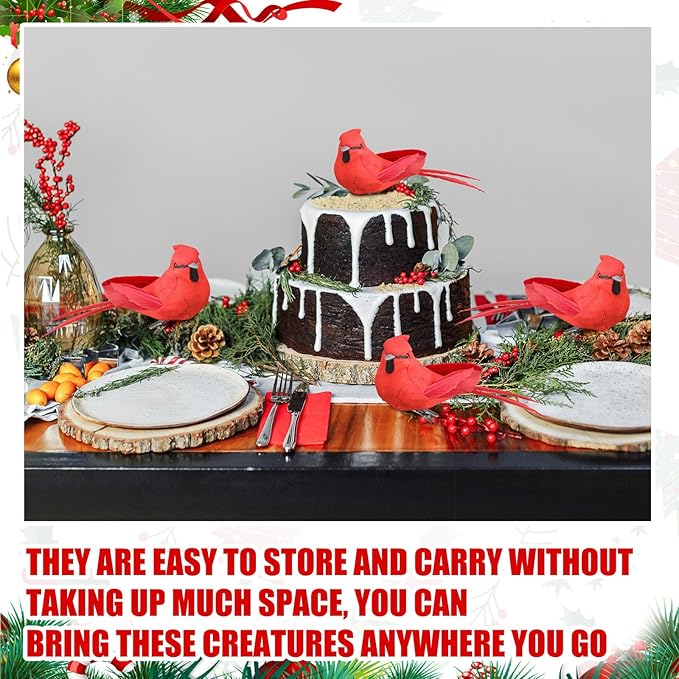 24 Pieces Red Cardinal Ornaments 3.9 Inch Cardinal Clip Artificial Birds Bulk Decorative Realistic Birds for Christmas Tree Decoration Arts Wreaths Craft Seasonal Displays