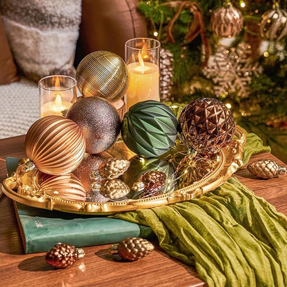 JORNOY Earth Tone Christmas Tree Ornaments - 3.12inch/80mm Shatterproof Ornaments for Christmas Tree Set Plastic Decorative Hanging Balls Ornaments for Xmas Tree Decorations, 32ct (Earth Tone)