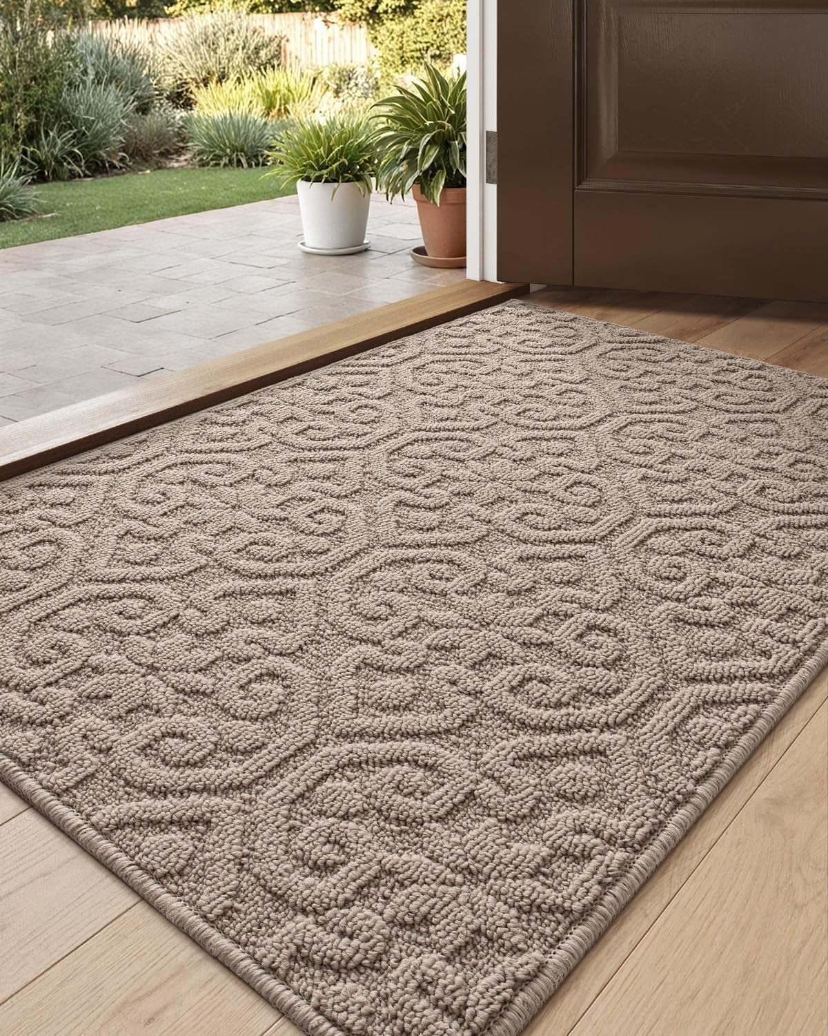 DEXI Front Door Mat Indoor Entrance, 24x36 Non Slip Entryway Doormat Dirt Trapper, Absorbent Entry Mats for Inside House, Patio, Porch, Light Beige