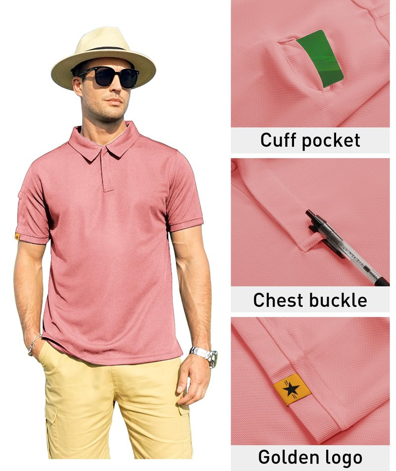 ZITY Mens Polo Shirt Short Sleeve Sports Tactical T-Shirt Athletic Golf Polos Daily Casual Stylish Collared Shirts for Men Coral Red X-Large