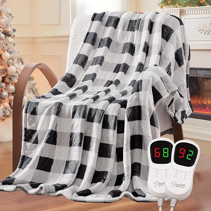 Homemate Electric Blanket Heated Queen Size - 84“x90“ Ultra Soft Cozy Flannel Heating Blanket with 10 Fast Heat Levels 8 Hours Auto Off Over-Heated Protection ETL Certification Keep Warm in Home
