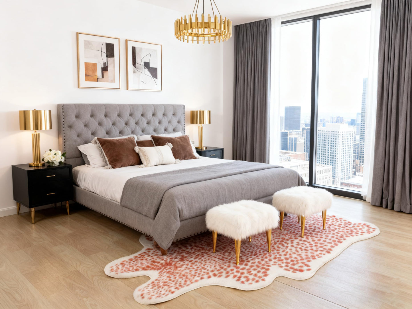 Mibathni Pink Cheetah Print Rug, Leopard Rug Faux Cowhide Animal Skin Fur Hide Cheetah Area Rug Carpet for Living Room Bedroom Western Decor 6.7 x 5.2ft