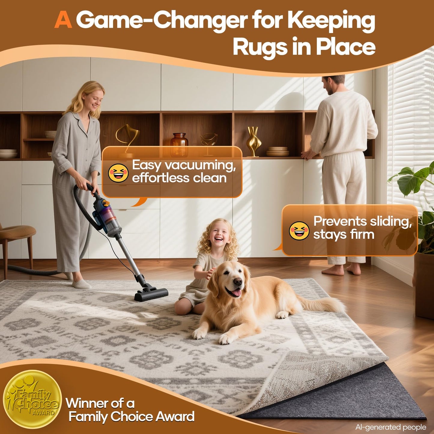 Veken Non Slip Cushioned Rug Pad Gripper 8 x 10 Ft, Felt and Silicone Backing, 1/4 inch Thick Carpet Liner for Hardwood Floors, Under Area Rugs Mat, More Than 99 Pcs Anti-Slip Long Strips Pattern
