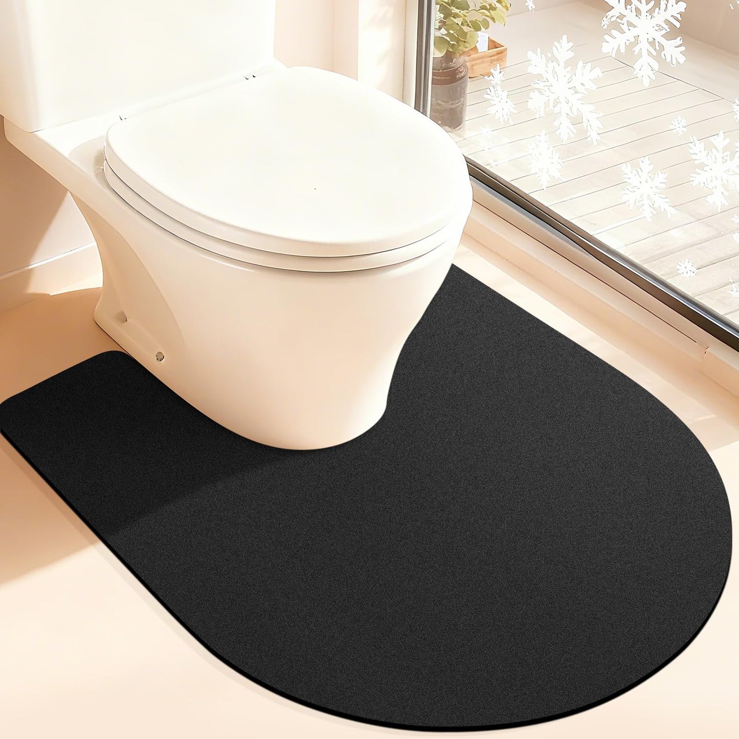 ACCUMTEK Non Slip Bath Mat, Thin Bathroom Rugs Fit Under Door, Quick Dry Bath Mats, Machine Washable Bath Rugs for Bathroom, Bathtub & Kitchen, Black/Solid/U-Shaped 24"x20"