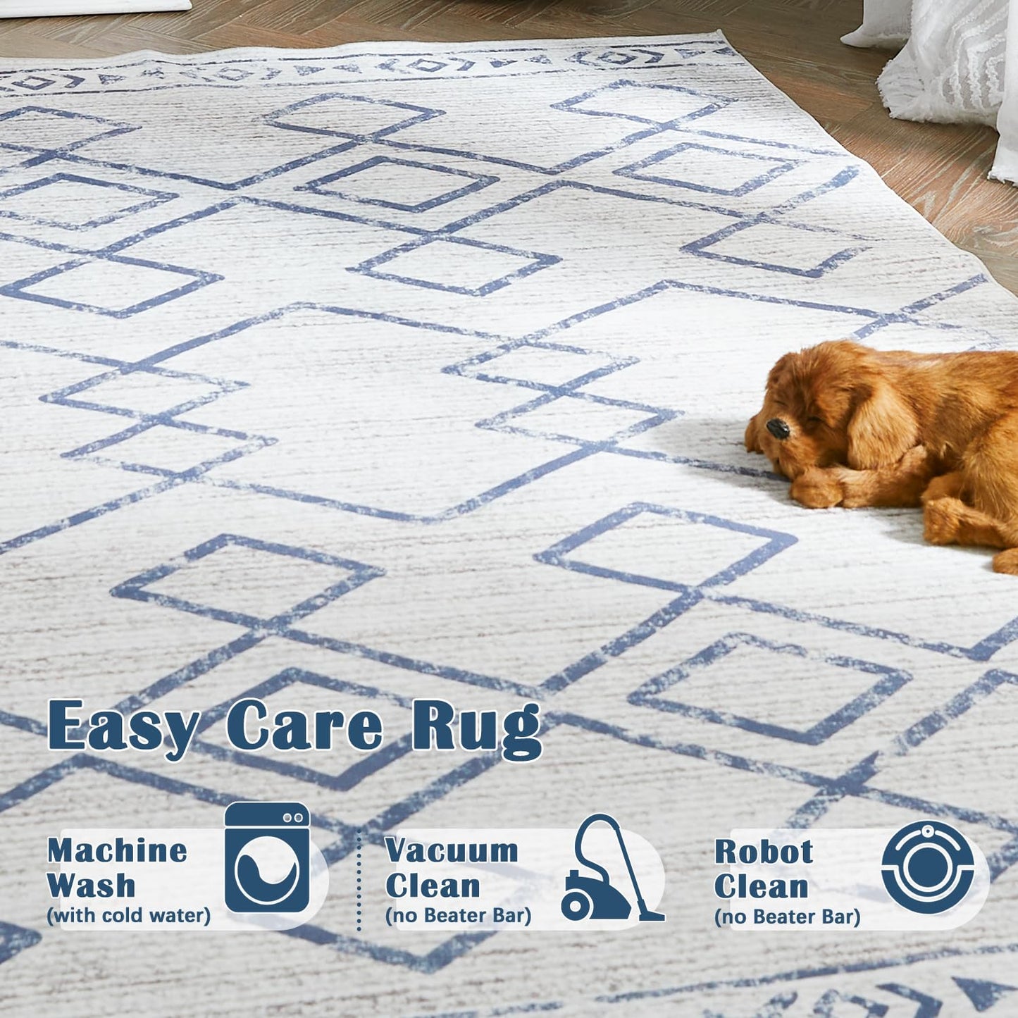 jinchan Moroccan Runner Rug 2x5 - Kitchen Machine Washable Runner Rug Modern Geometric Soft Low-Pile Lightweight Non-Slip Carpet for Entryway Hallway Laundry Room Bedroom Farmhouse (2x5ft, Blue)