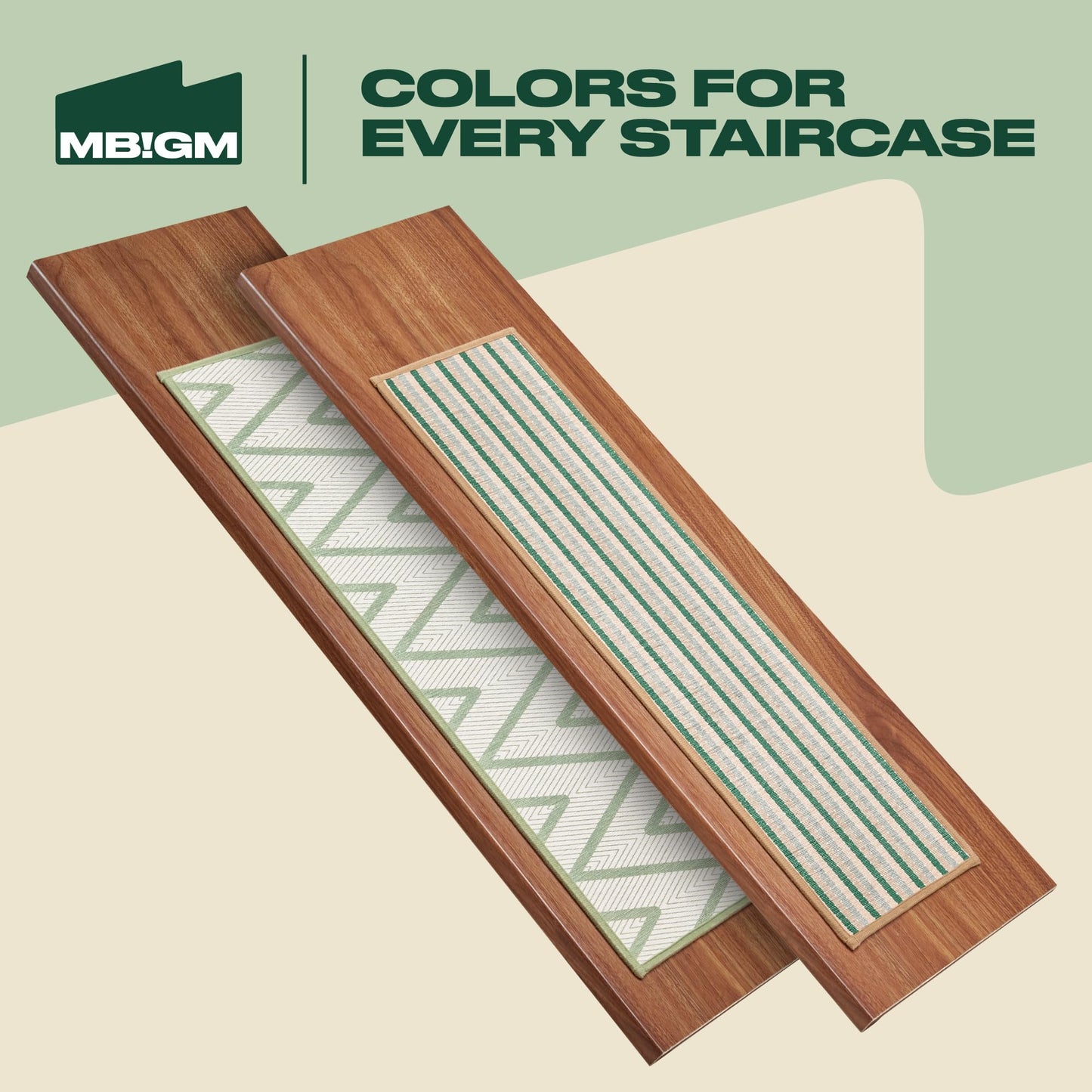 MBIGM 8" X 30" (15 in Pack) Non-Slip Carpet Stair Treads Non-Skid Safety Rug Slip Resistant Indoor Runner for Kids Elders & Pets with Reusable Adhesive - Soft Stripes - Serene Sage