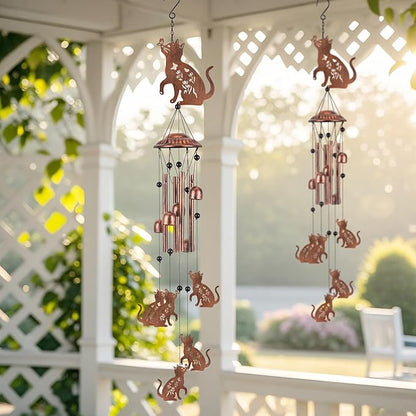 Cat Wind Chimes for Outside Metal Cat Wind Chimes Outdoor Indoors Wind Chime Garden Decor Gifts for Women Men Porch Patio Home Yard Porch Decoration