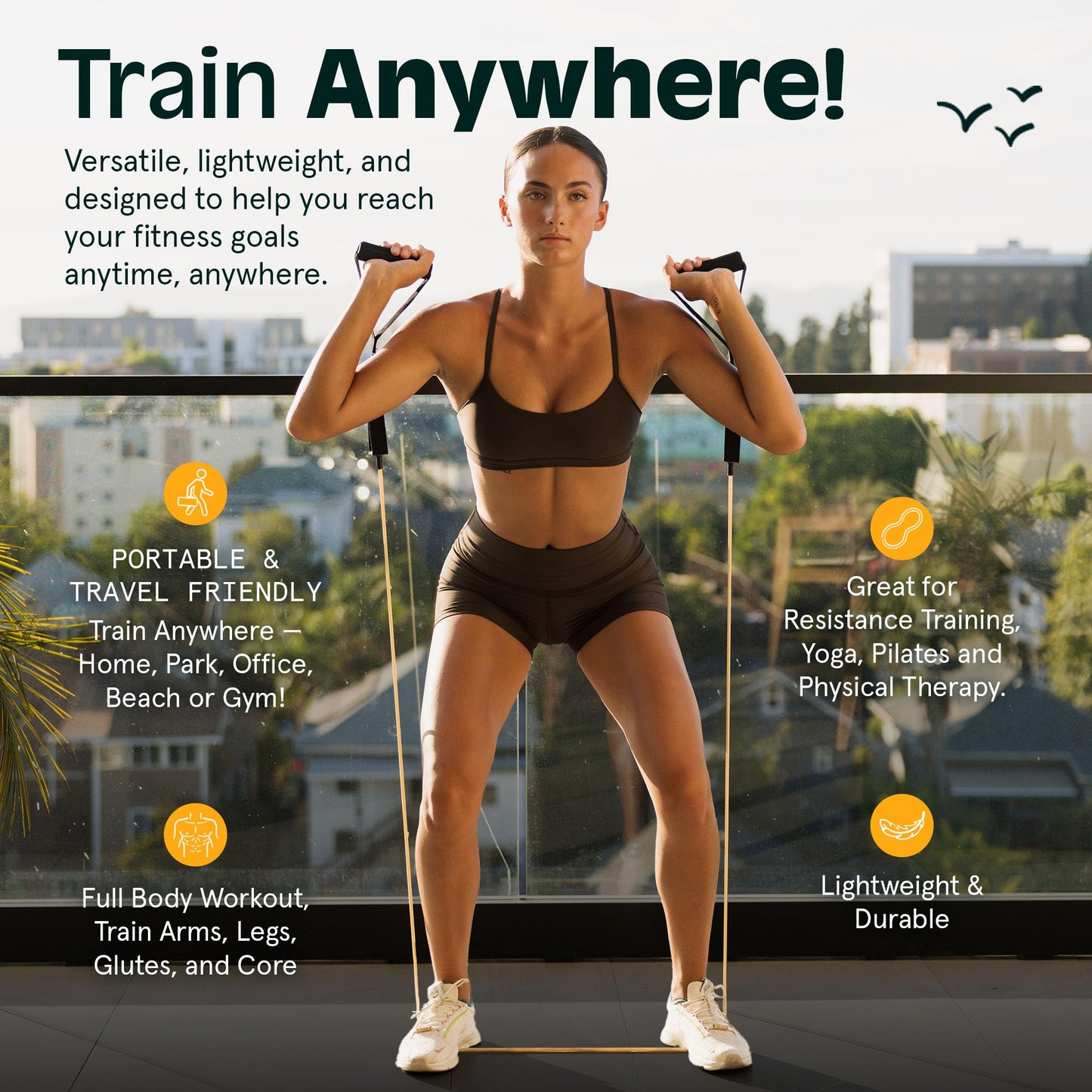 Retrospec Train Resistance Bands Set (5pc) Workout Bands w/Handles, Door Anchor, Carry Bag for Women & Men, Smoothie