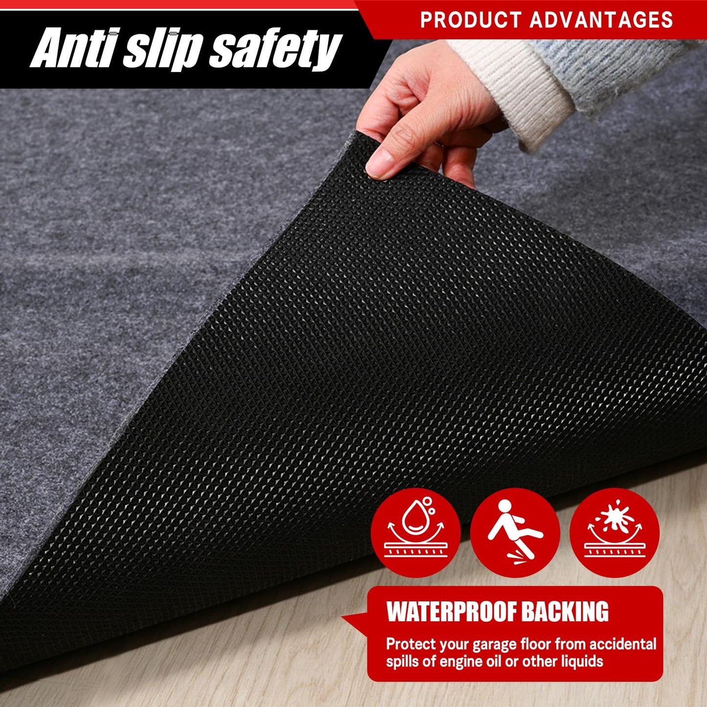 Garage Floor Mat 7.4x17 FT Large Waterproof Oil Spill Mat Non-Slip Backing Paking Mat for Under Car Washable Heavy Duty Floor Protector for Garage, Driveway