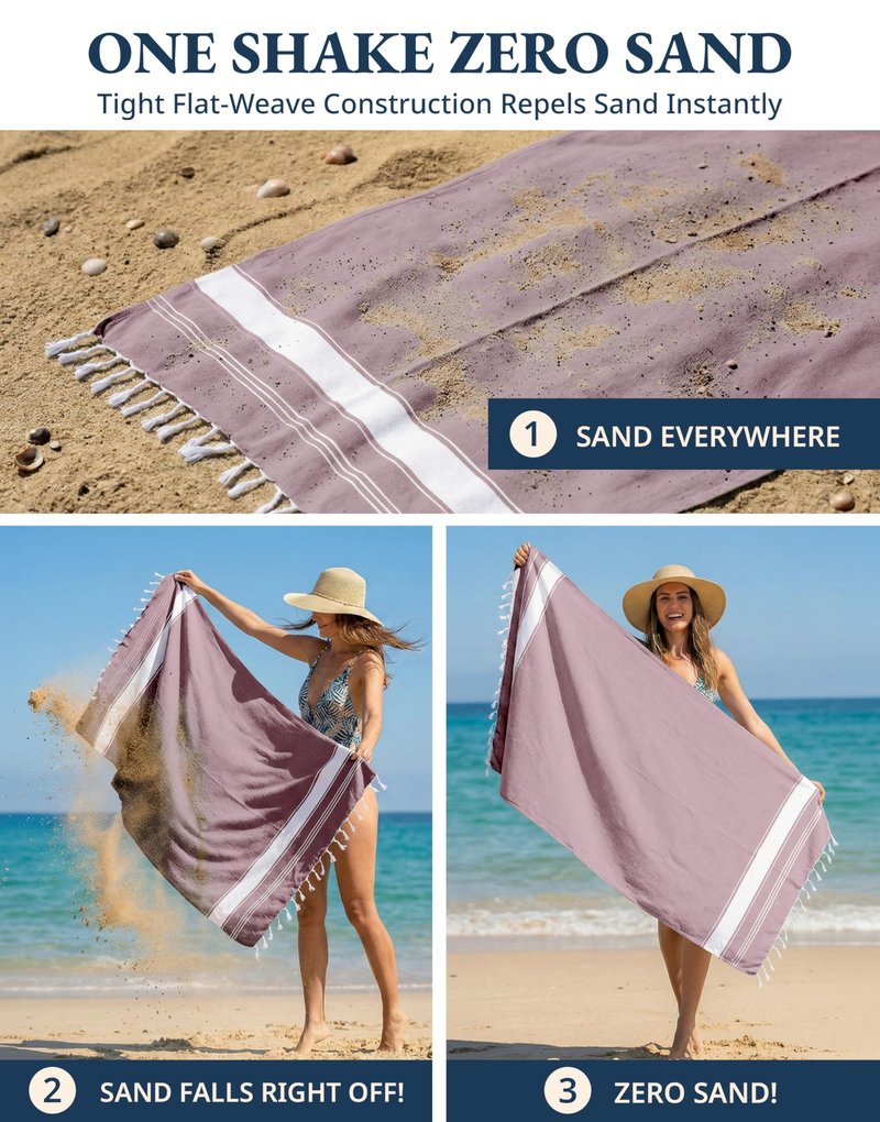 LANE LINEN Turkish Beach Towels, 2 Pack Extra Large Beach Towel, Pre-Washed for Soft Feel, Oversized Sand Free Quick-Dry Pool Towel, Beach Towels for Adults, 39"x71" - Wistful Mauve