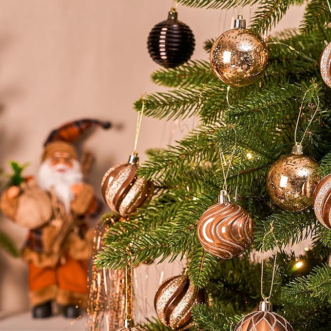JORNOY Christmas Balls Ornaments, 30ct Shatterproof Xmas Tree Decorations, Hanging Bulbs Baubles Set with String for Holiday Home Party Decor, 2.36 inch/60mm, Brown Gold
