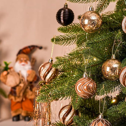 JORNOY Christmas Balls Ornaments, 30ct Shatterproof Xmas Tree Decorations, Hanging Bulbs Baubles Set with String for Holiday Home Party Decor, 2.36 inch/60mm, Brown Gold